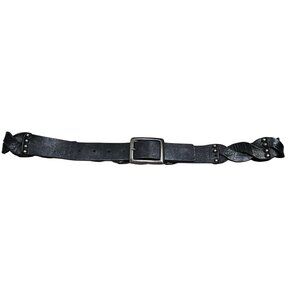 Black Leather Belt Twisted‎ Braided Strap Metal Stud Square Buckle By Mexx Goth